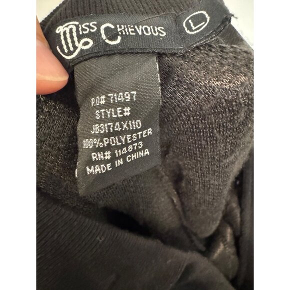 Miss Chevious Black Fuzzy Jogger Pants Large Sequin Ho Ho Ho & Santa Hat Design - Picture 5 of 6